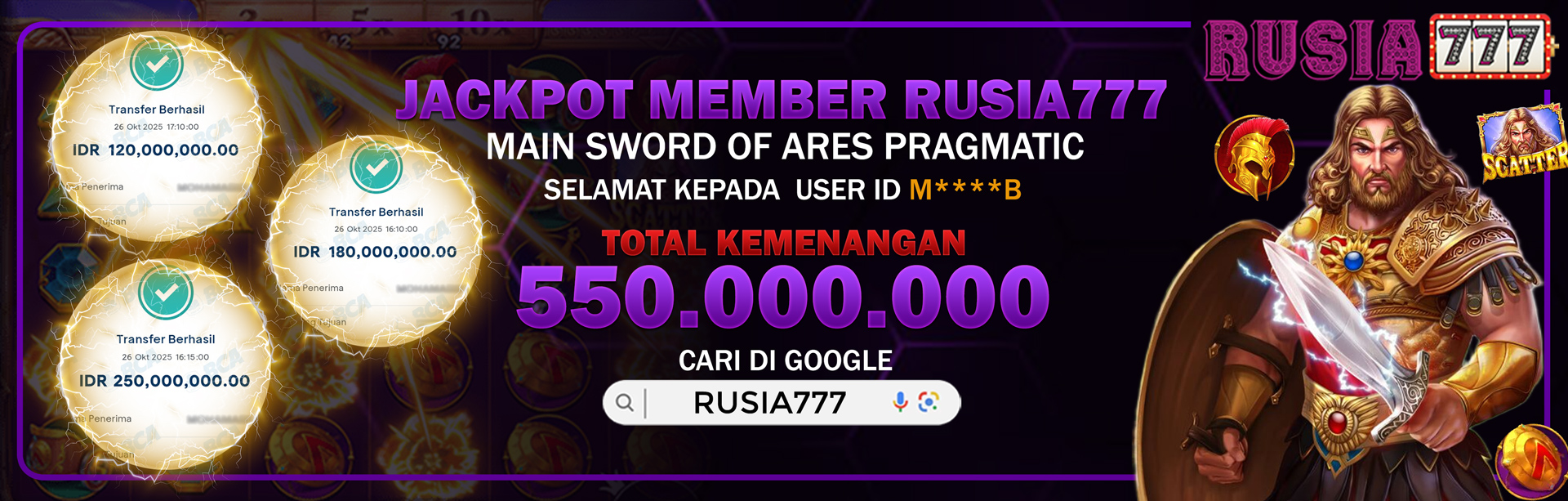 JACKPOT MEMBER RUSIA777 SWORD OF ARES