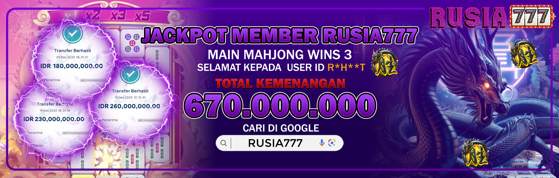 JACKPOT MEMBER RUSIA777 MAHJONG WINS 3