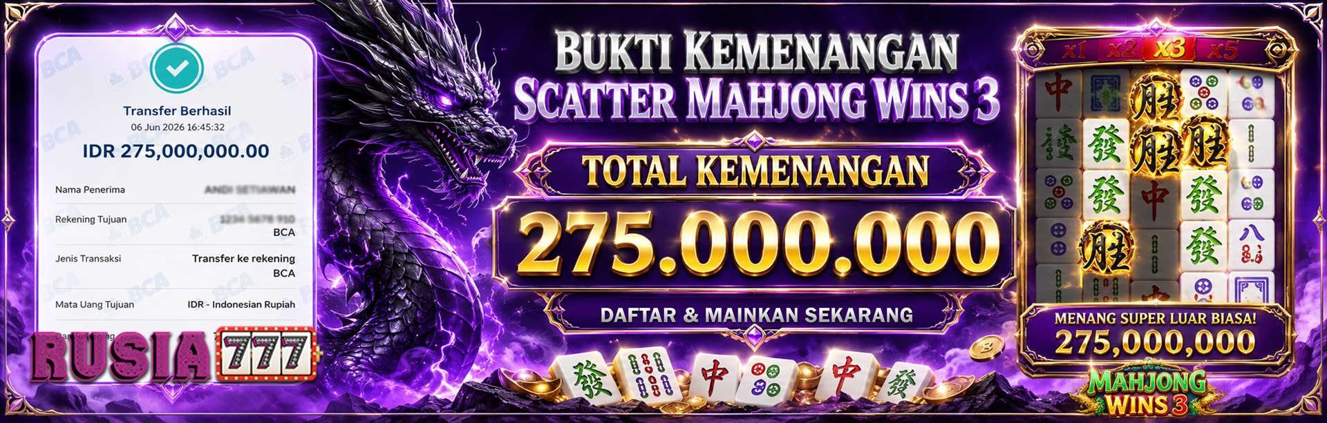 JACKPOT MEMBER RUSIA777 MAHJONG WINS 3